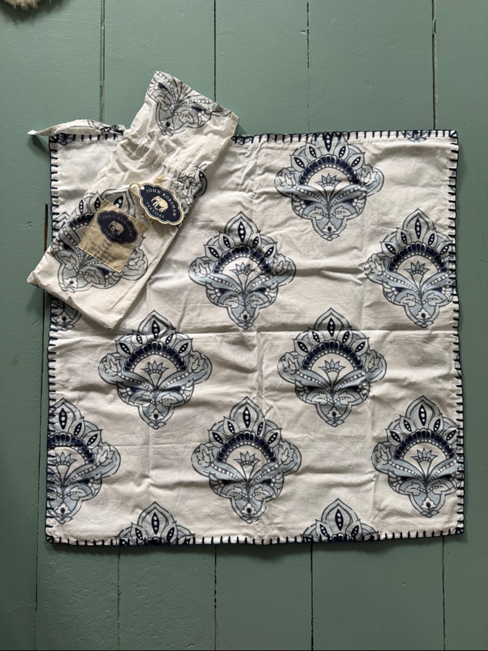 John robshaw block Printed Decorative euro sham in white and blue NWT